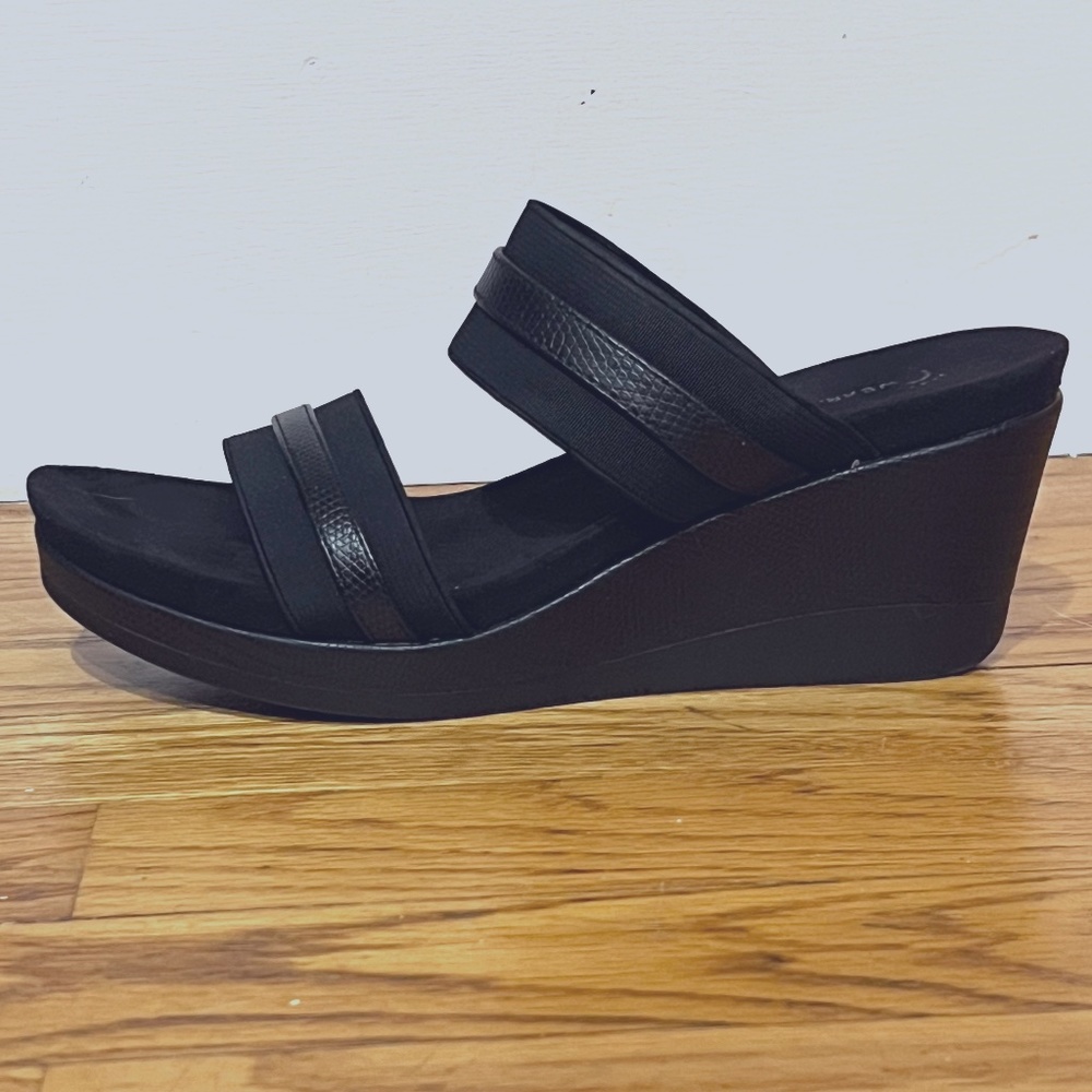 Black Wedge Slip-On Sandals Size 8